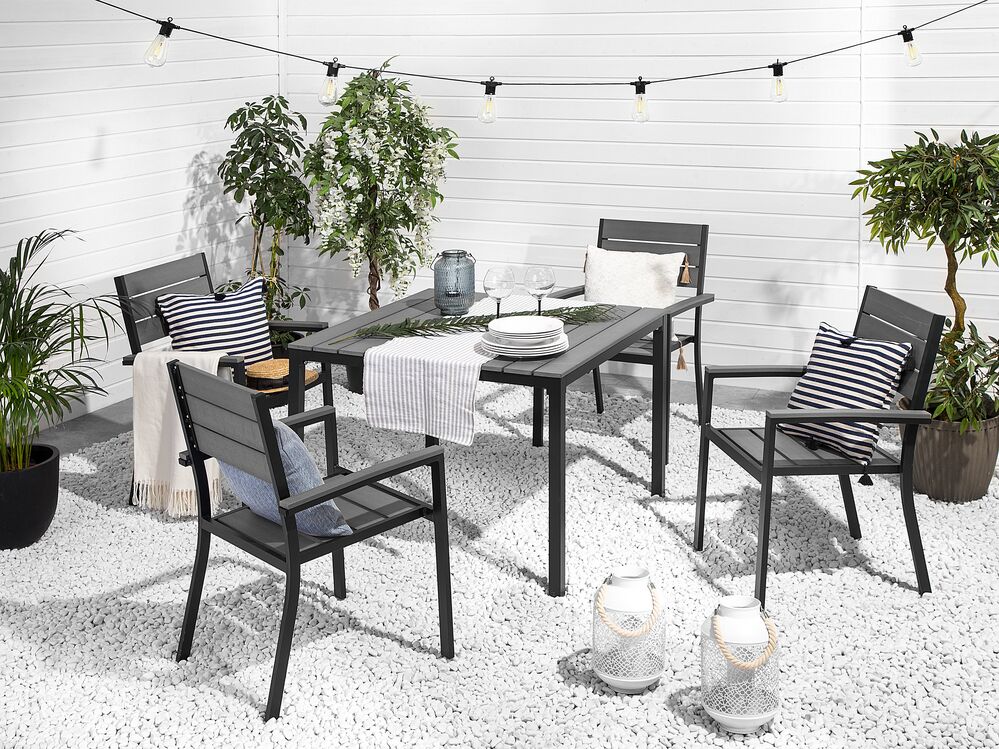 Set da pranzo all'aperto da 5 pezzi sedie da tavolo grigie a 4 posti design a doghe