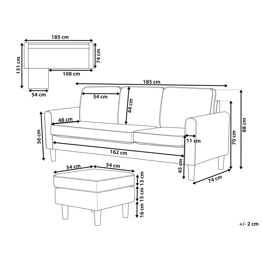 Divano 3 posti grigio chiaro con poggiapiedi ottomana imbottito metà secolo