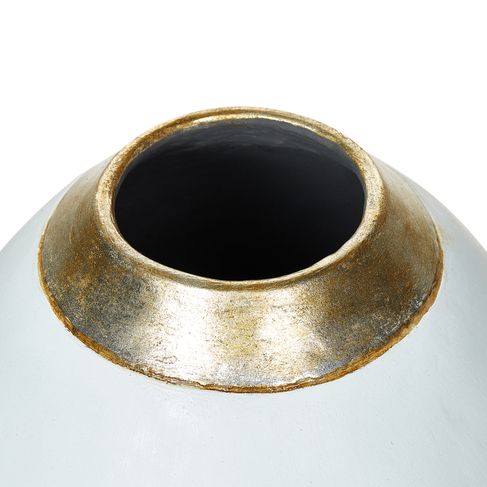 Vaso Decorativo Vaso da Tavolo in Ceramica Bianca da 31 cm con Collo dorato
