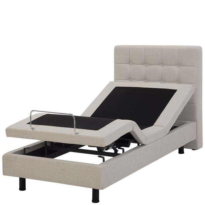 Letto Tessuto Beige Chiaro Elettrico Regolabile con Telecomando 90 x 200 cm