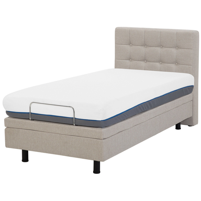 Letto Tessuto Beige Chiaro Elettrico Regolabile con Telecomando 90 x 200 cm