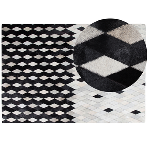 Tappeto Bianco e Nero in Pelle 160 x 230 cm Moderno Patchwork Fatto a Mano