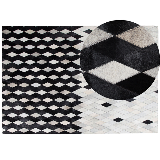 Tappeto Bianco e Nero in Pelle 160 x 230 cm Moderno Patchwork Fatto a Mano