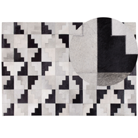 Tappeto Nero con Pelle Grigia 160 x 230 cm Tappeto Rettangolare Fatto a Mano Moderno Patchwork