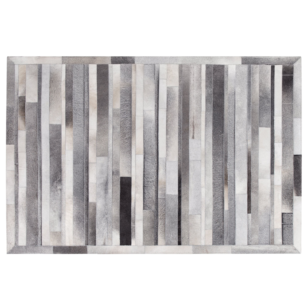 Tappeto in pelle grigio chiaro 140 x 200 cm moderno motivo patchwork realizzato a mano