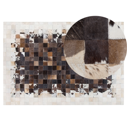 Tappeto Marrone con Pelle Beige 140 x 200 cm Moderno Patchwork Pelle Bovina Artigianale