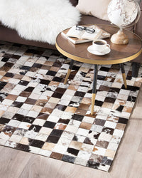 Tappeto Marrone Beige Pelle 160 x 230 cm Moderno Patchwork Pelle Bovina Artigianale