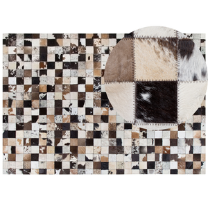 Tappeto Marrone Beige Pelle 160 x 230 cm Moderno Patchwork Pelle Bovina Artigianale