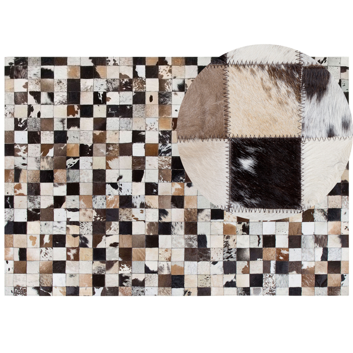 Tappeto Marrone Beige Pelle 160 x 230 cm Moderno Patchwork Pelle Bovina Artigianale