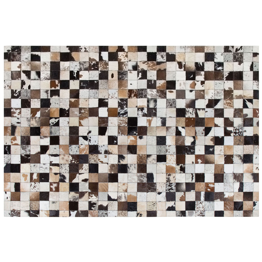 Tappeto Marrone Beige Pelle 160 x 230 cm Moderno Patchwork Pelle Bovina Artigianale
