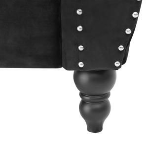 Divano in velluto Nero a 3 posti con bordatura a testa di chiodo Cuscini trapuntati con braccioli arrotolati Glam