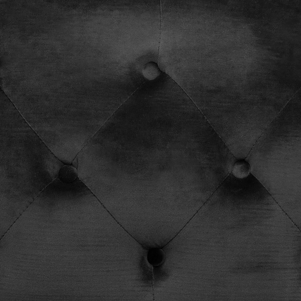 Divano in velluto Nero a 3 posti con bordatura a testa di chiodo Cuscini trapuntati con braccioli arrotolati Glam