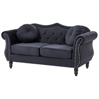 Divano in velluto Nero a 2 posti con bottoni a forma di chiodo Cuscini trapuntati con braccioli arrotolati Glam