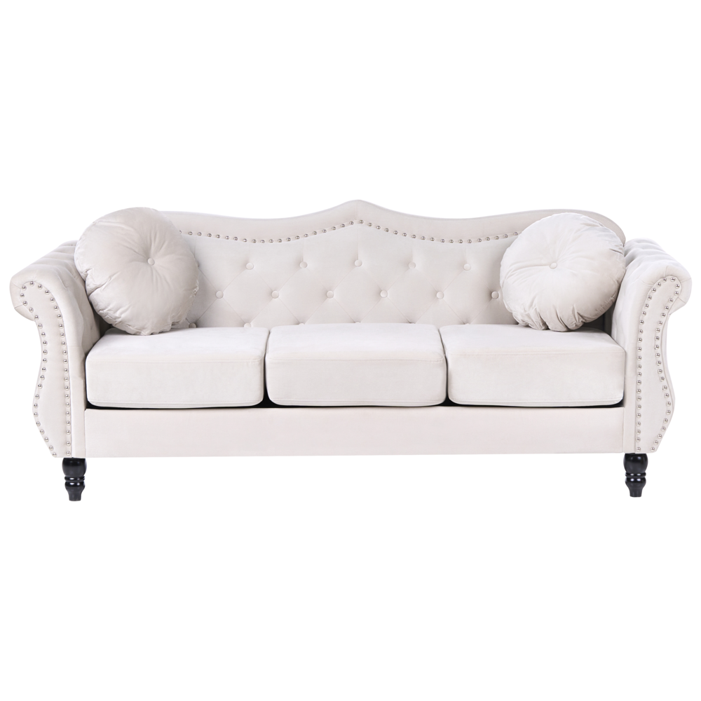 Set da soggiorno Velluto beige 2 posti 3 posti Button Cuscini trapuntati Braccia arrotolate Glam