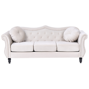 Set da soggiorno Velluto beige 2 posti 3 posti Button Cuscini trapuntati Braccia arrotolate Glam