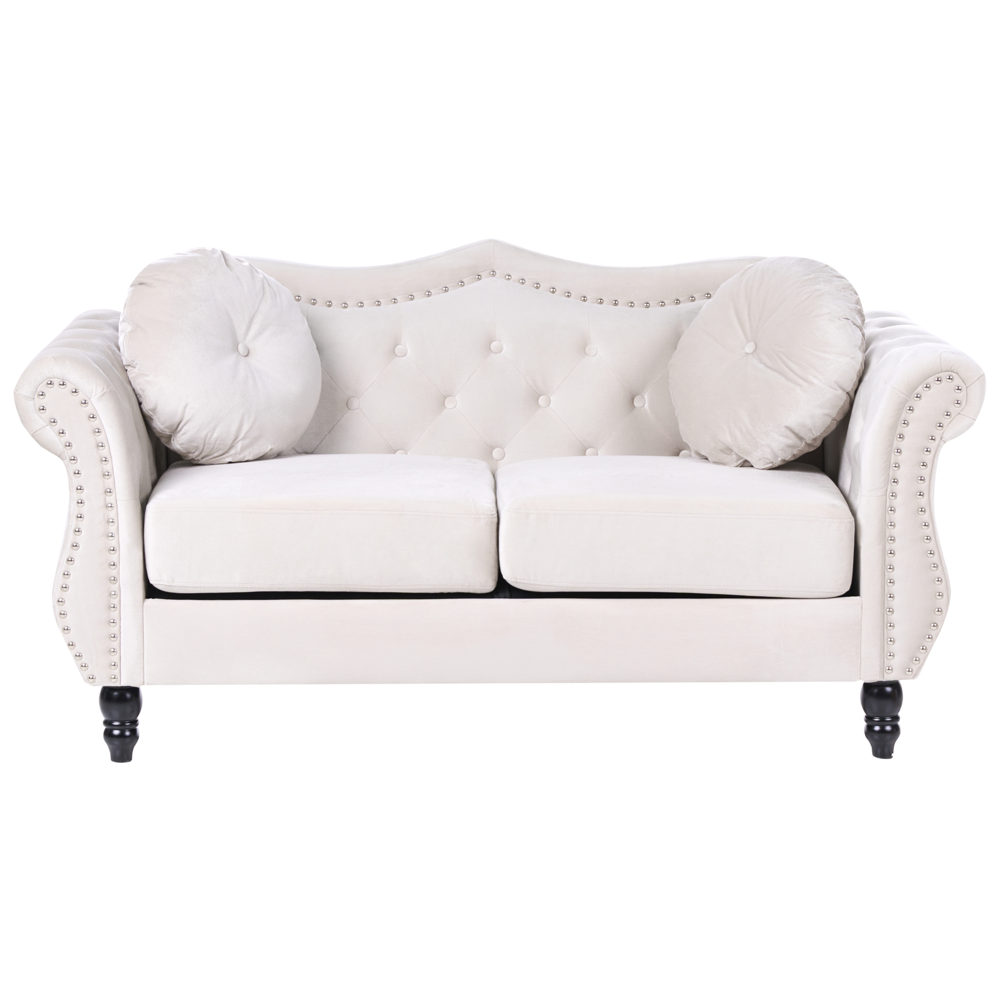 Set da soggiorno Velluto beige 2 posti 3 posti Button Cuscini trapuntati Braccia arrotolate Glam