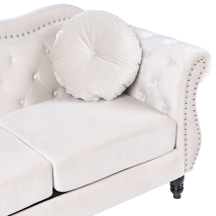 Set da soggiorno Velluto beige 2 posti 3 posti Button Cuscini trapuntati Braccia arrotolate Glam