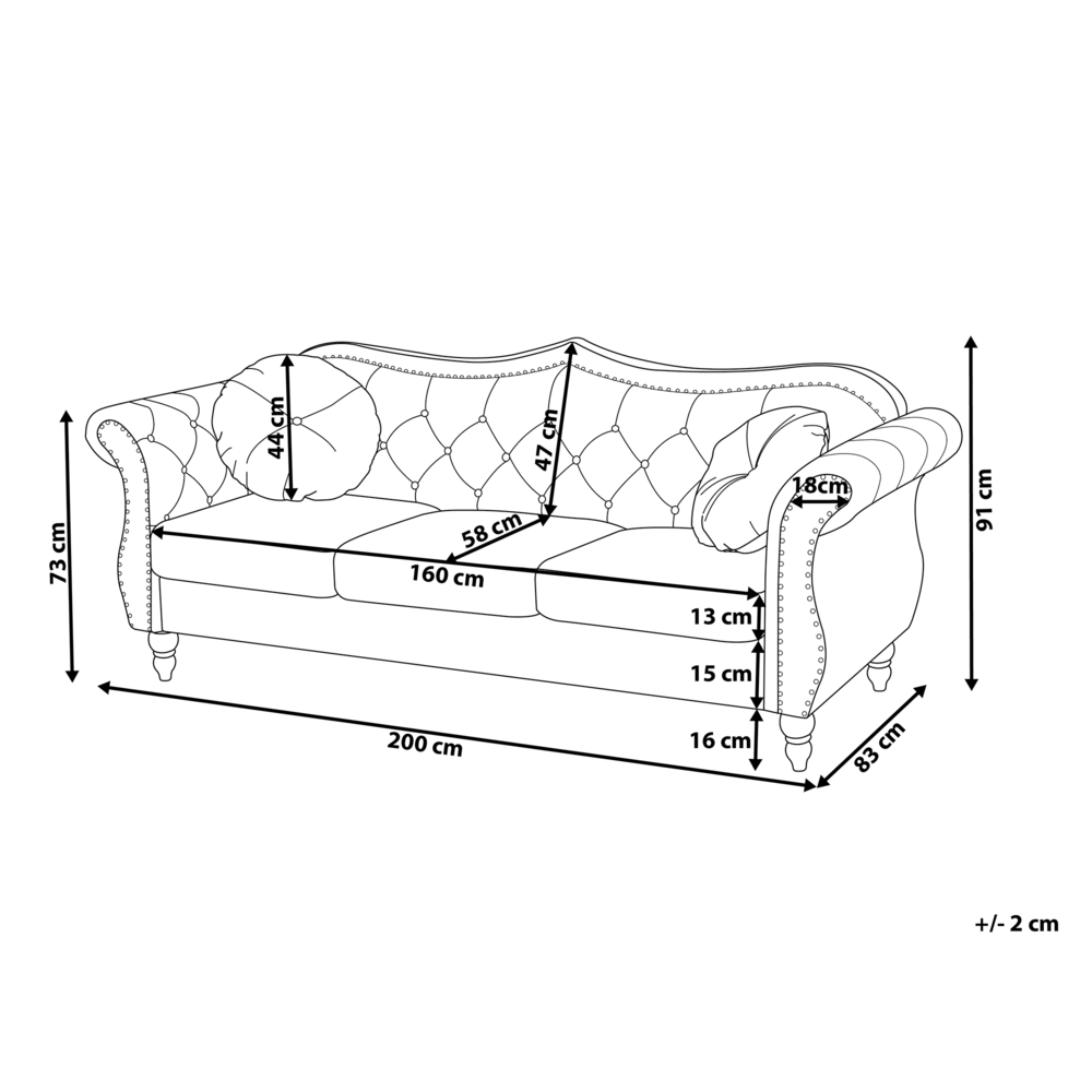 Divano in velluto Nero a 3 posti con bordatura a testa di chiodo Cuscini trapuntati con braccioli arrotolati Glam