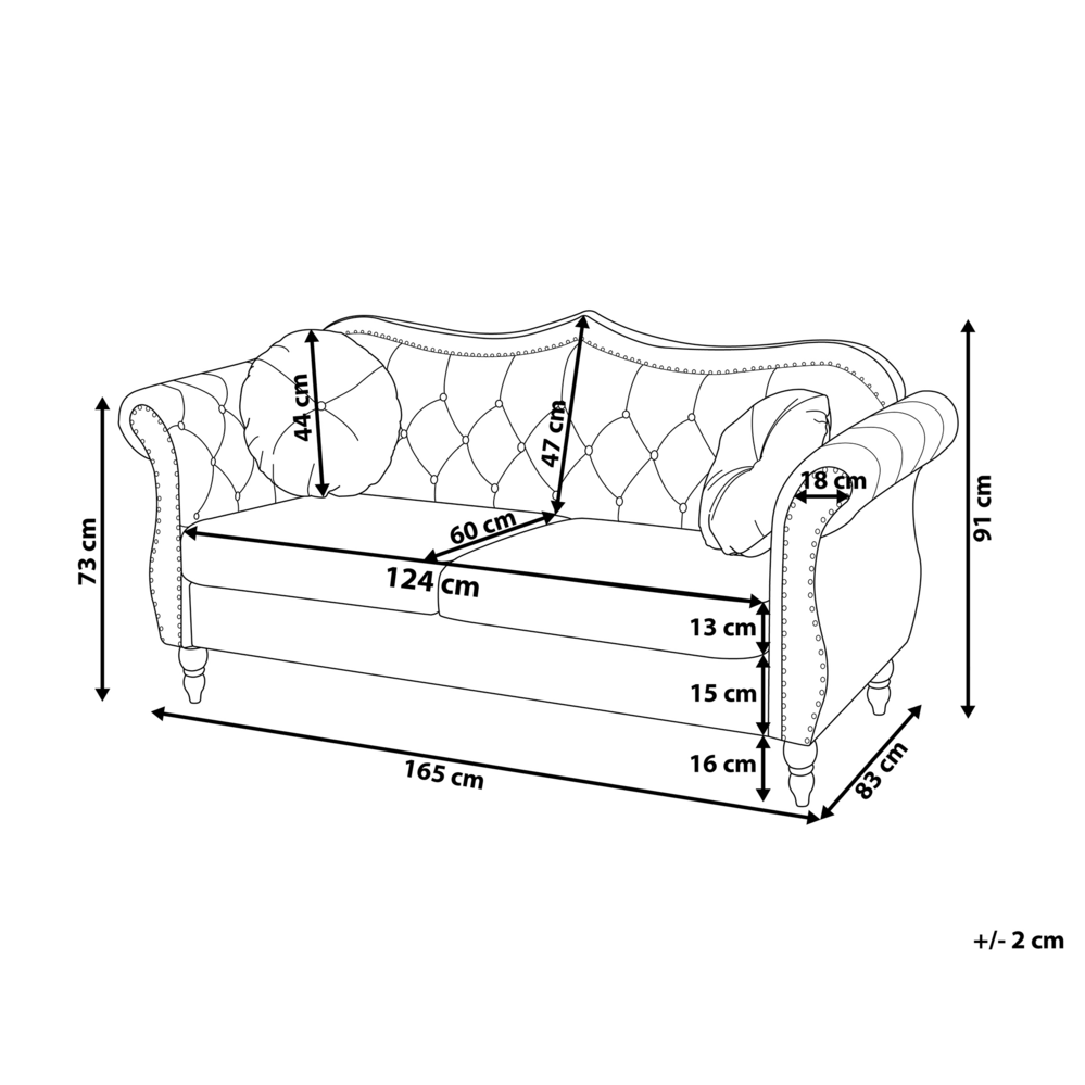 Divano Velluto Blu 2 Posti Testa Chiodo Bottone Cuscini Trapuntati Braccia Arrotolate Glam