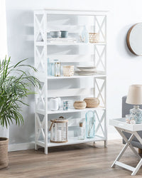 Libreria impiallacciata in legno bianco 4 ripiani a scaletta minimalista