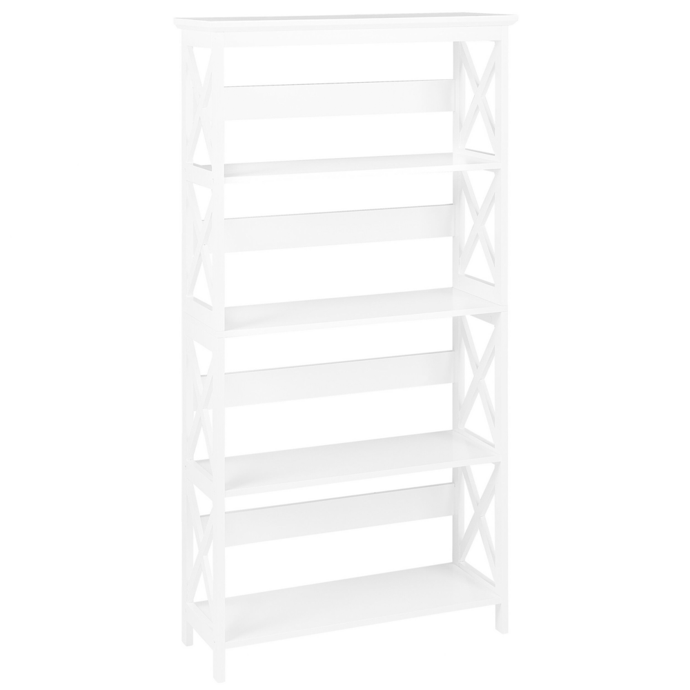 Libreria impiallacciata in legno bianco 4 ripiani a scaletta minimalista