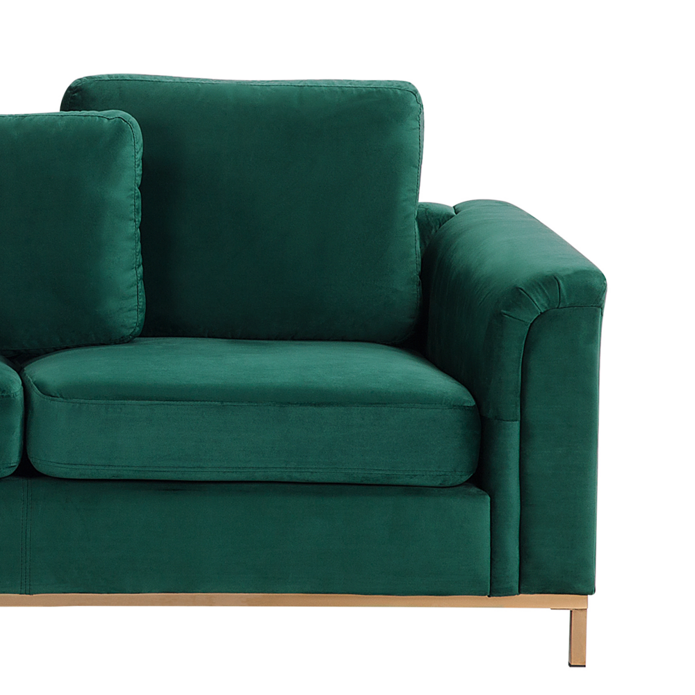 Divano Angolare in Velluto di colore Verde versione destra con Ottomana confortevole stile moderno
