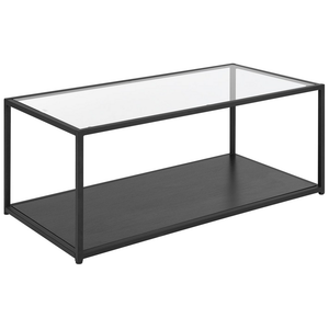 Tavolino Piano in Vetro Struttura in Metallo Nero 100 x 54 cm Rettangolare Moderno Soggiorno Minimalista
