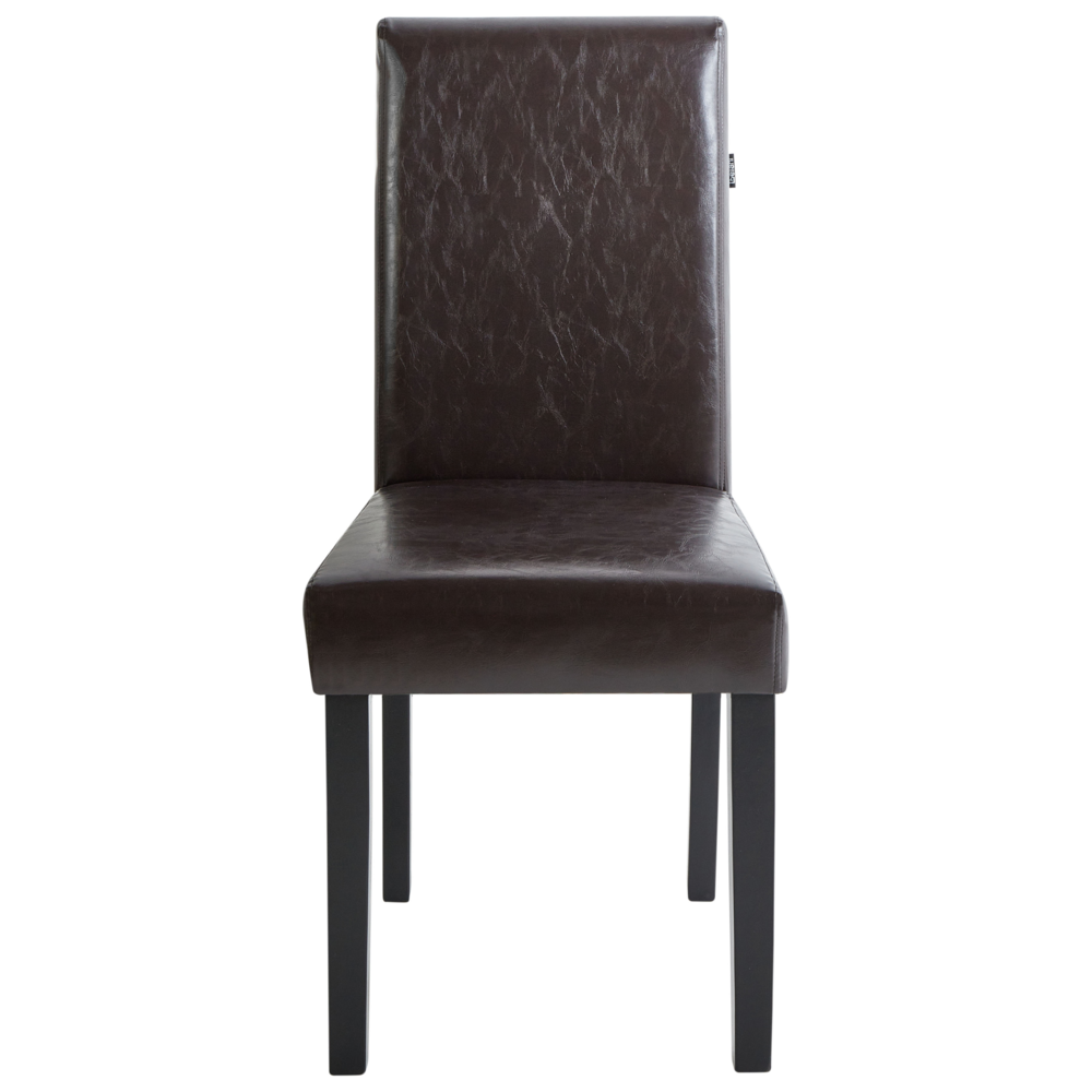 Set di 2 sedie da pranzo in ecopelle marrone con gambe in legno tradizionali