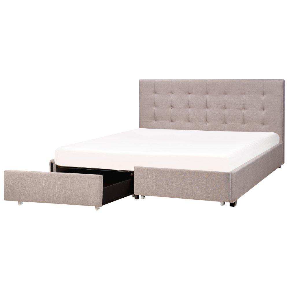 Letto contenitore matrimoniale imbottito grigio chiaro con rete a doghe e cassetti 180 x 200 cm