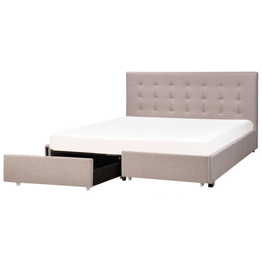 Letto contenitore matrimoniale imbottito grigio chiaro con rete a doghe e cassetti 180 x 200 cm
