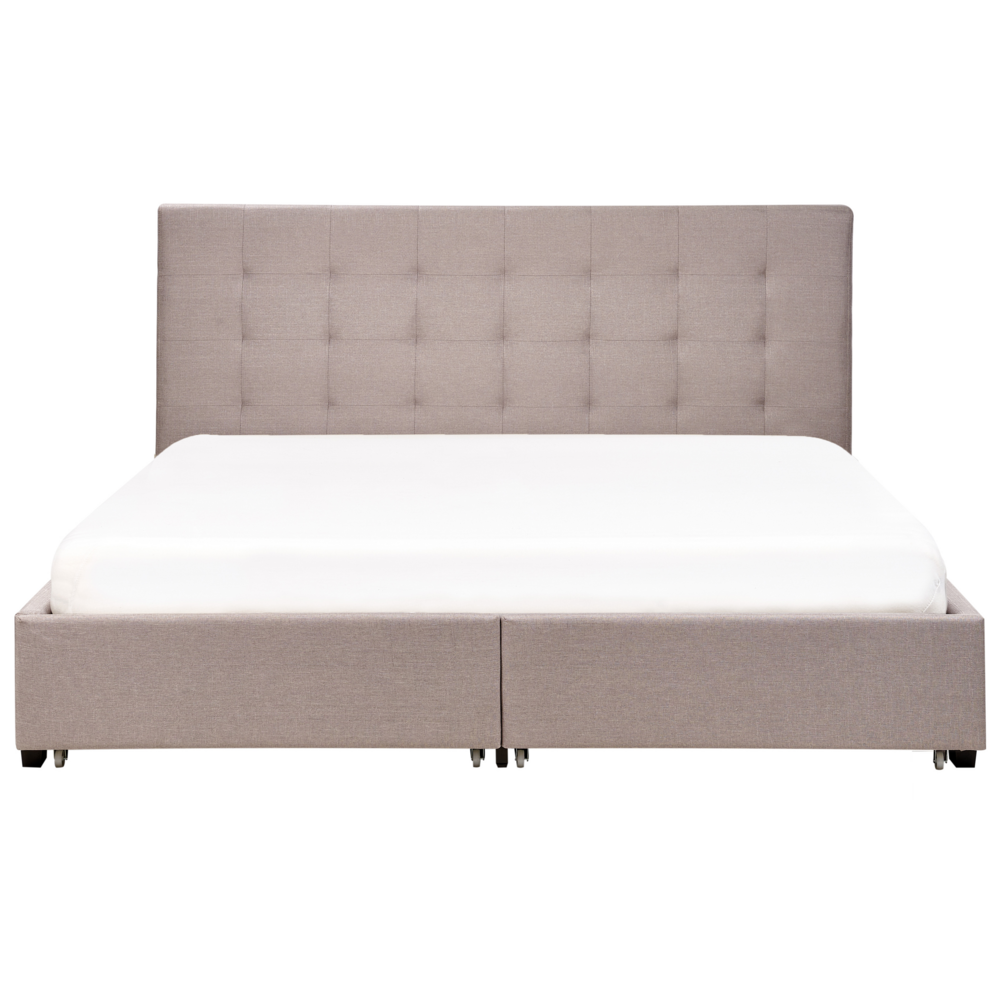 Letto contenitore matrimoniale imbottito grigio chiaro con rete a doghe e cassetti 180 x 200 cm