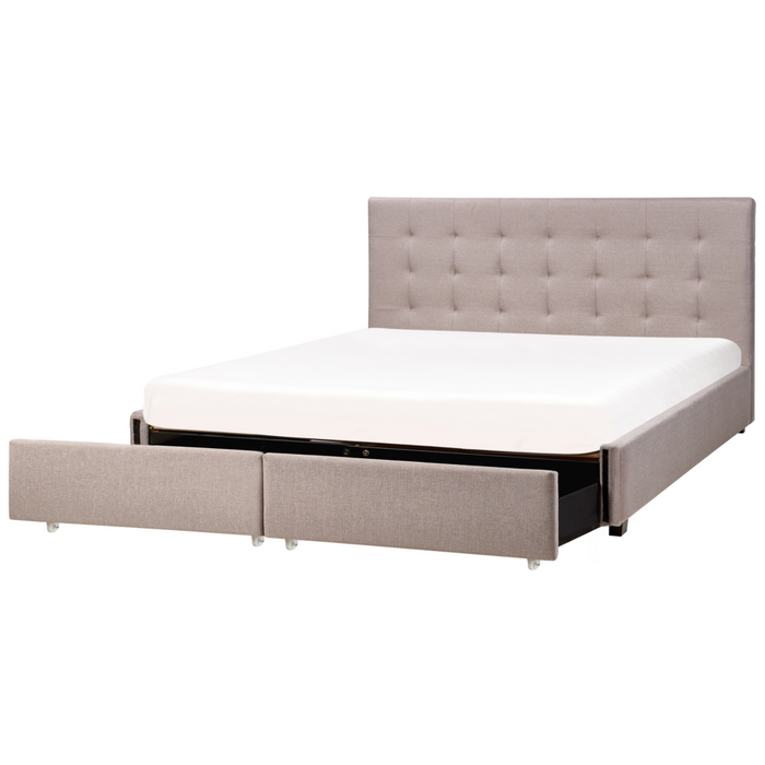 Letto contenitore matrimoniale imbottito grigio chiaro con rete a doghe e cassetti 180 x 200 cm