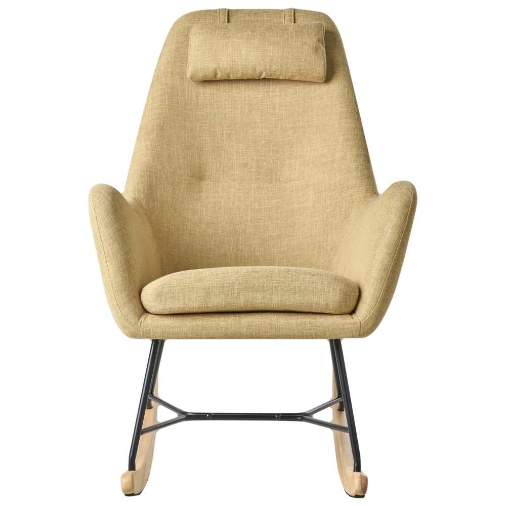 Sedia A Dondolo Tessuto Giallo Gambe In Metallo Pattini In Legno Moderni