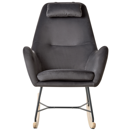 Sedia A Dondolo Velluto Grigio Gambe In Metallo Pattini In Legno Moderni