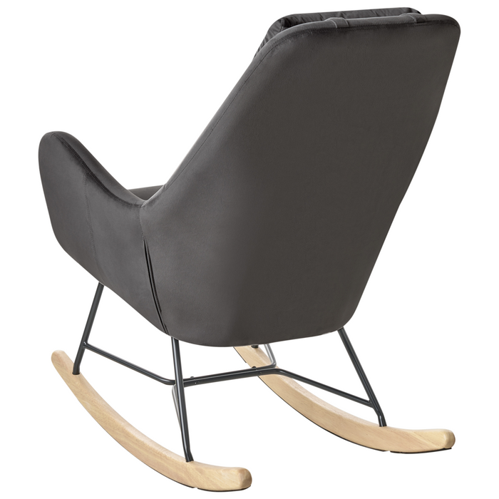 Sedia A Dondolo Velluto Grigio Gambe In Metallo Pattini In Legno Moderni