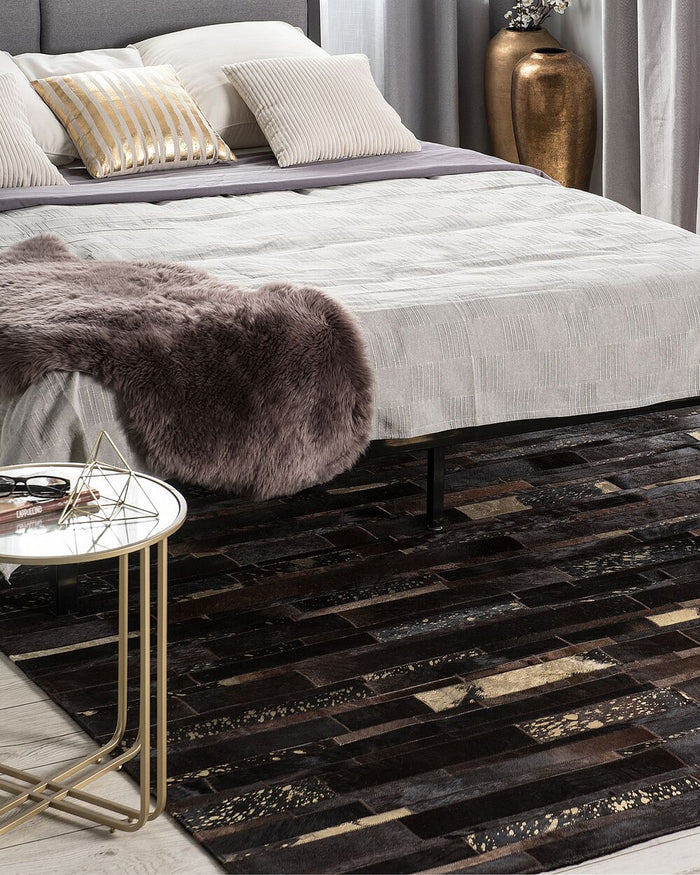 Tappeto Marrone Vera Pelle 200 x 200 cm Pelle Bovina Artigianale