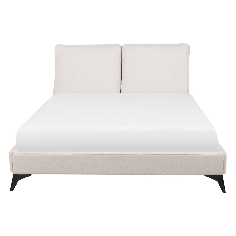 Letto imbottito moderno in ciniglia beige 140 x 200 cm con rete a doghe