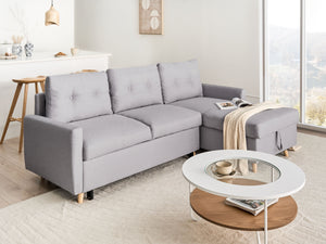 Divano letto angolare in tessuto grigio chiaro 4 posti contenitore a forma di L Orientamento a versione sinistra