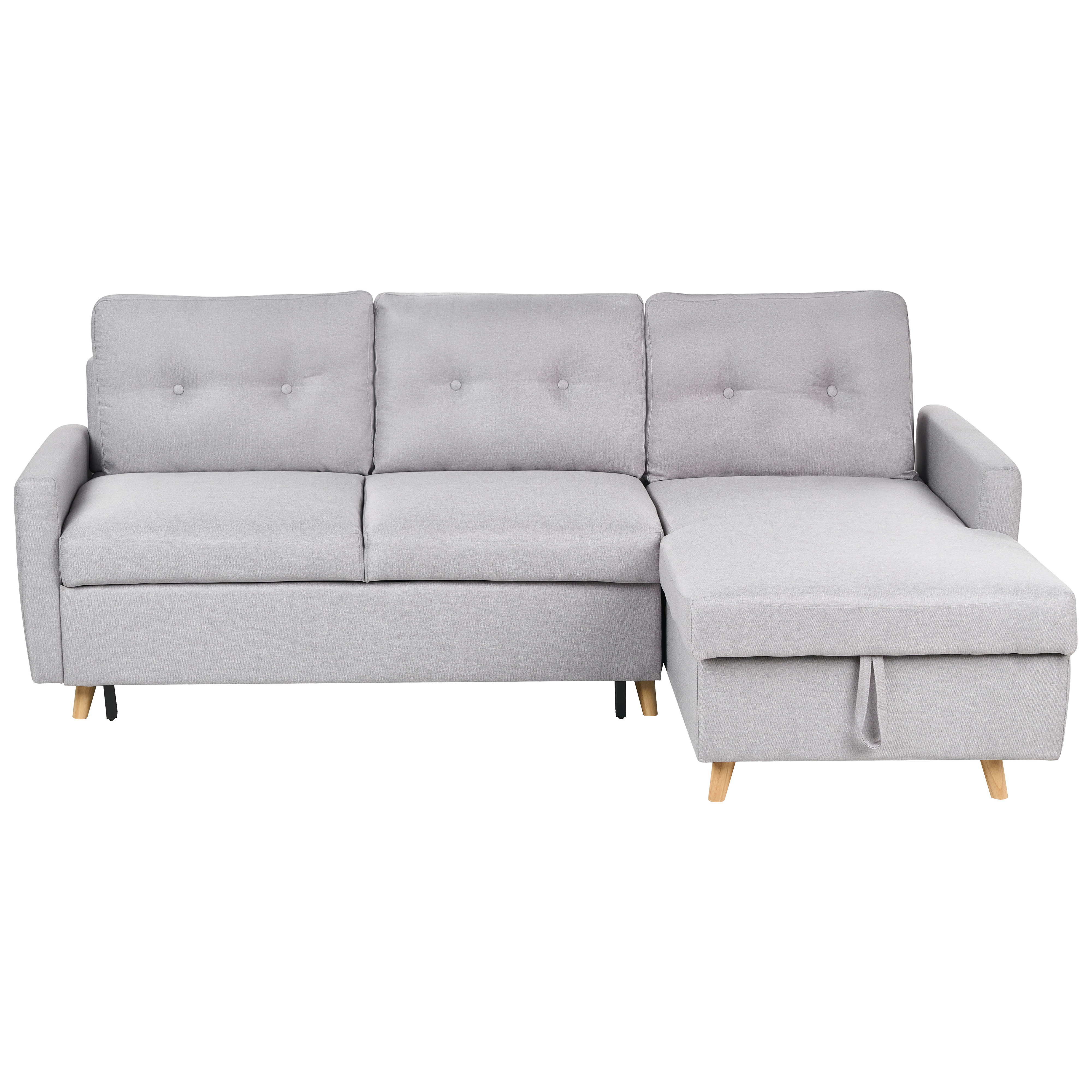 Divano letto angolare in tessuto grigio chiaro 4 posti contenitore a forma di L Orientamento a versione sinistra