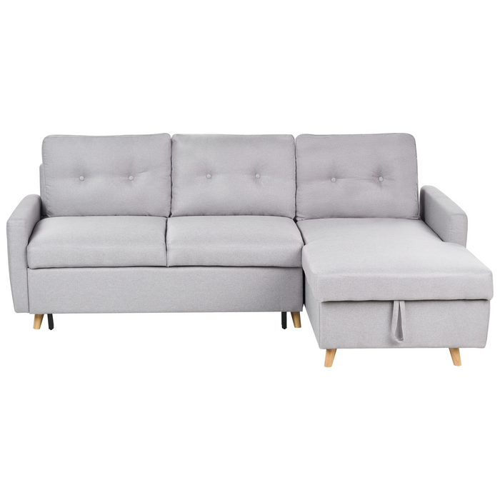 Divano letto angolare in tessuto grigio chiaro 4 posti contenitore a forma di L Orientamento a versione sinistra