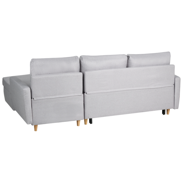 Divano letto angolare in tessuto grigio chiaro 4 posti contenitore a forma di L Orientamento a versione sinistra