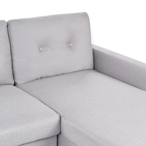 Divano letto angolare in tessuto grigio chiaro 4 posti contenitore a forma di L Orientamento a versione sinistra