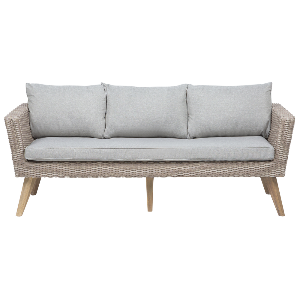 Patio Set Rattan Sintetico 3 Posti 2 Sedie Cuscini Grigi Outdoor Country