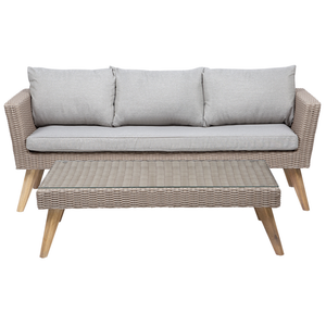 Patio Set Rattan Sintetico 3 Posti 2 Sedie Cuscini Grigi Outdoor Country