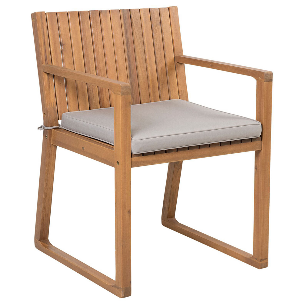 Set di 8 sedie da giardino in legno di acacia marrone con cuscini di seduta tortora resistenti all'acqua