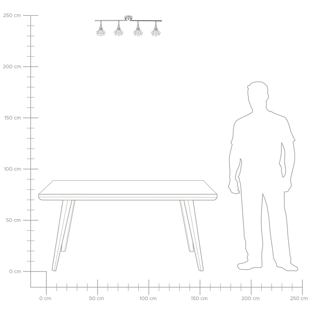 Lampada da Soffitto in Metallo Argento 4 Luce Paralumi a Gabbia Bracci Orientabili Moderna