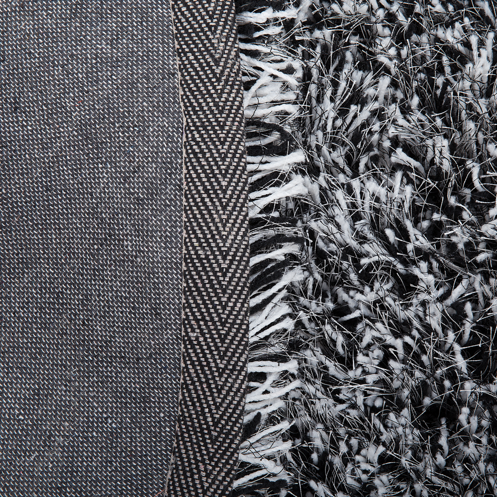 Tappeto Shaggy Tappeto a pelo lungo Solido Poliestere Bianco e Nero Rotondo 140 cm