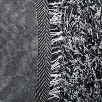 Tappeto Shaggy Tappeto a pelo lungo Solido Poliestere Bianco e Nero Rotondo 140 cm
