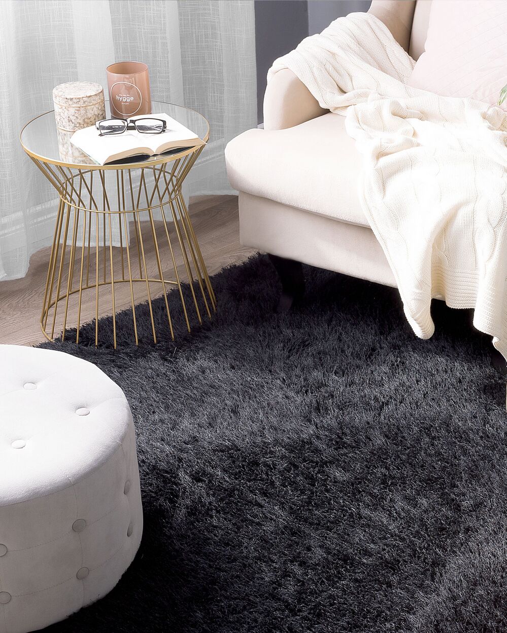 Tappeto Shaggy Tappeto a pelo lungo Solido Poliestere Nero Rettangolare 200 x 300 cm