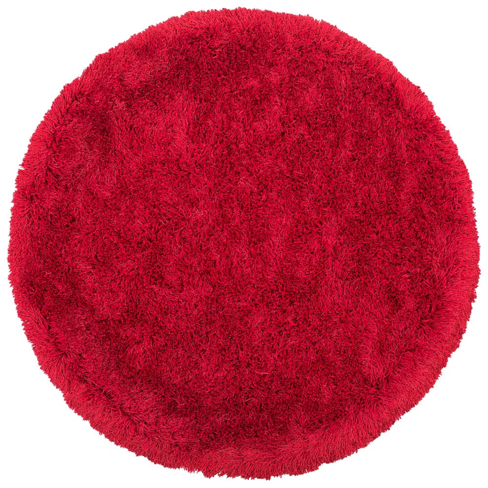 Tappeto Shaggy Tappeto a pelo lungo Solido Poliestere Rosso Rotondo 140 cm